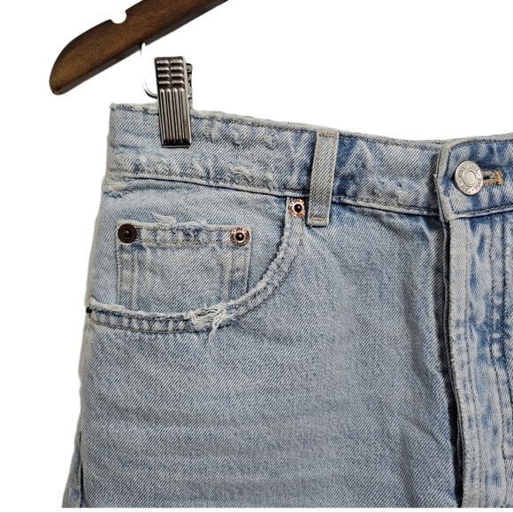 Zara high waist 90s ripped grunge style button light blue jean shorts size 8 - Picture 4 of 11